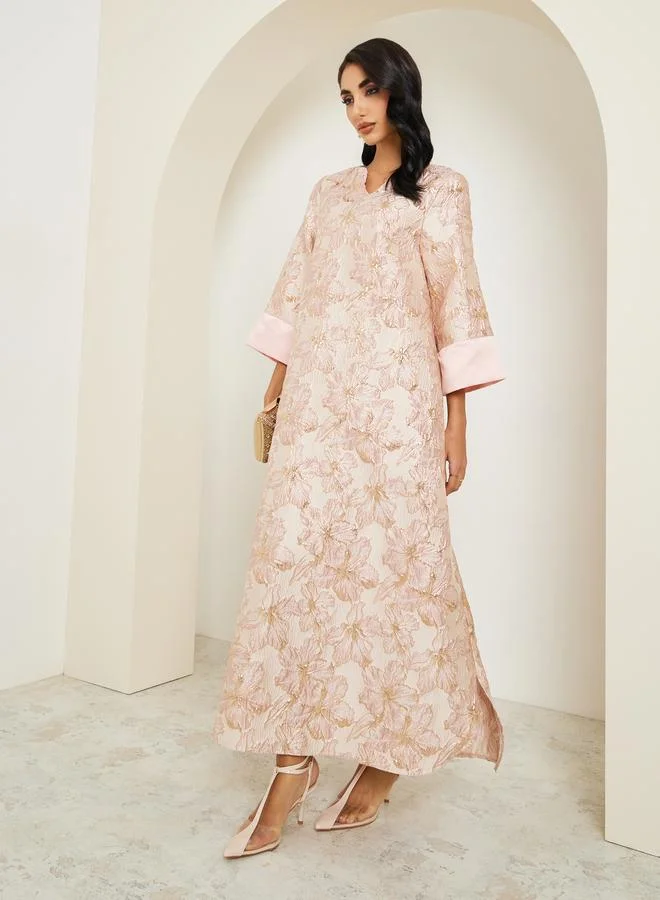 أميرة جلابية طويلة جاكار بنقشة زهور